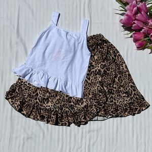 Animal Print Ruffle Skirt and White Top 2 Piece Set Size 8 / 10